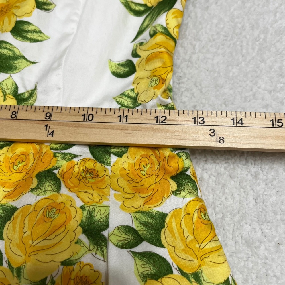 Ann Taylor LOFT Petites Yellow Floral Rose Fit Flare Dress Cotton 2P 126812 - Picture 8 of 9